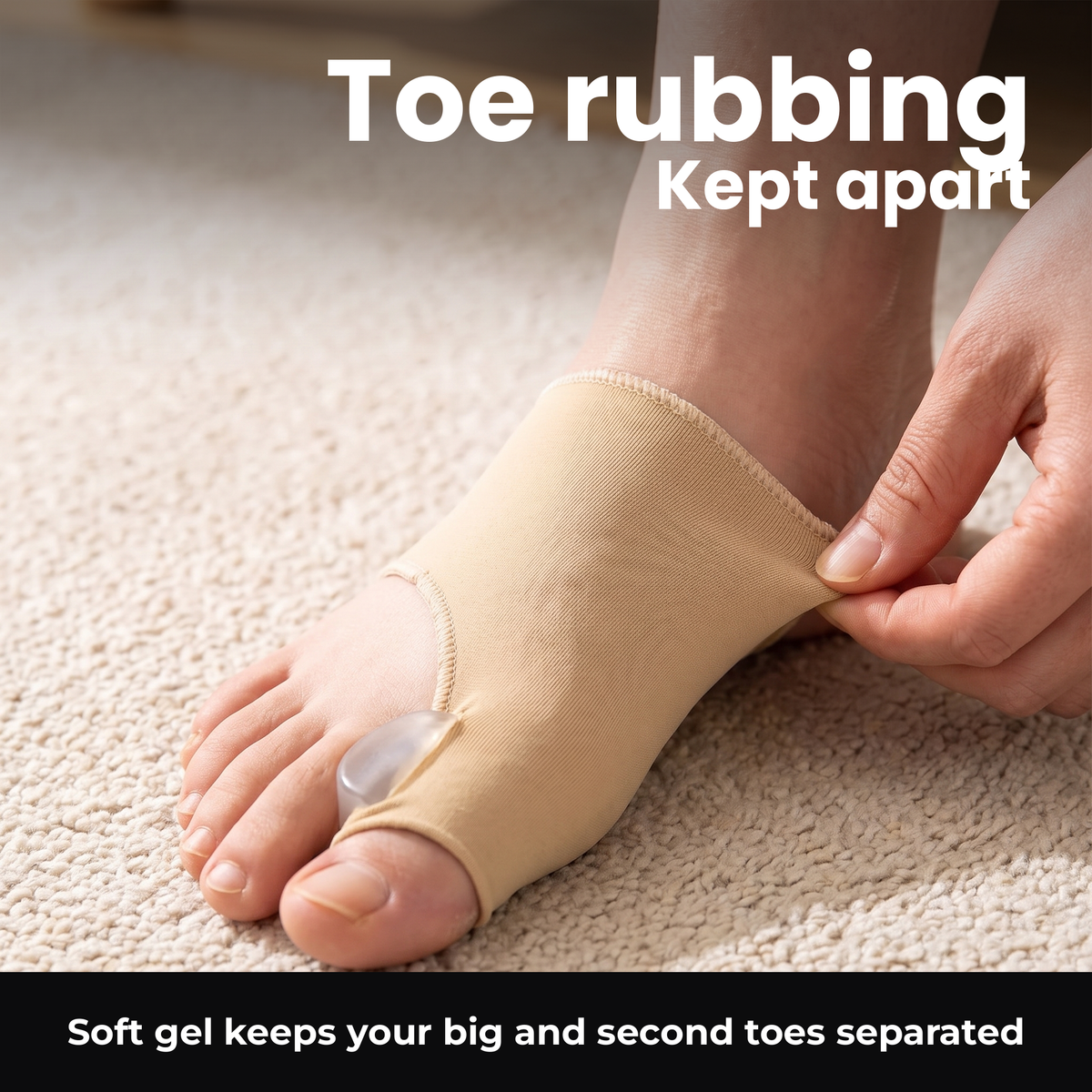 Soft gel keeps the big and second toes separated