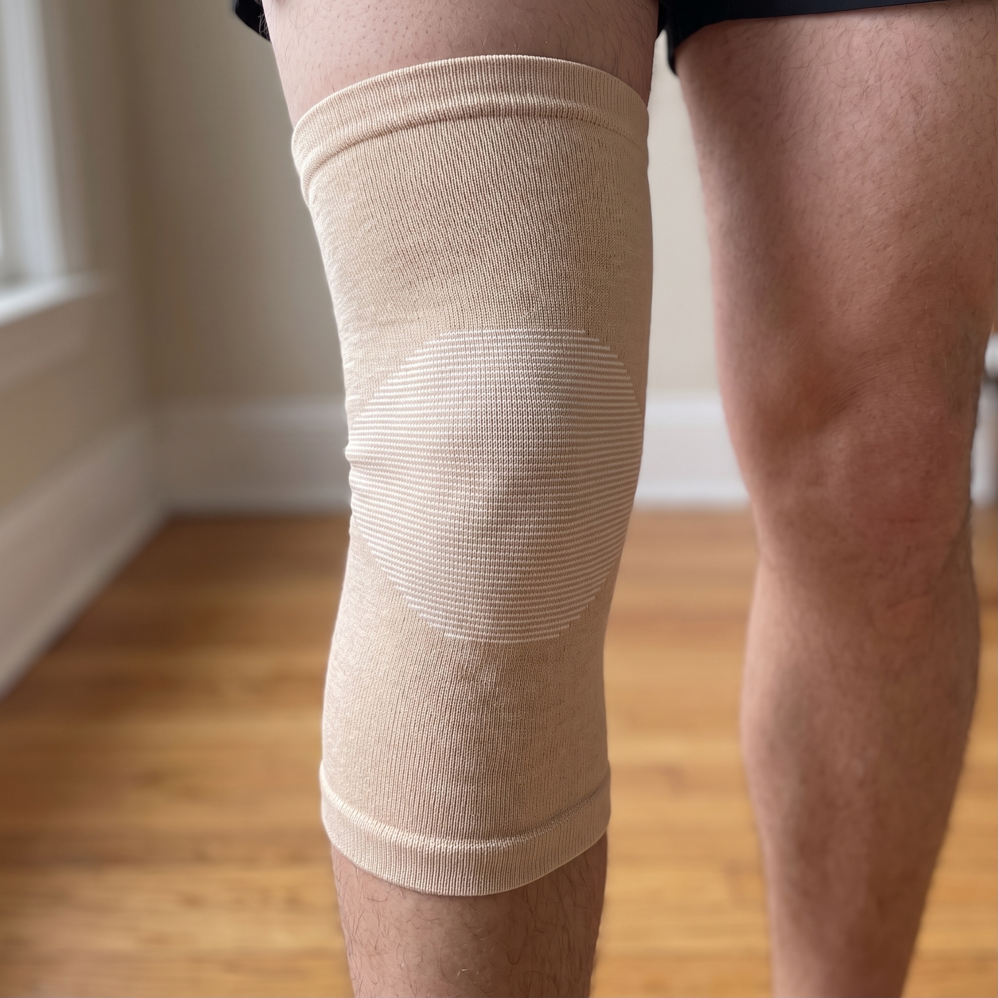 Long Voria BambooFlex knee sleeve worn directly on bare skin