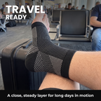 Travel-ready open-toe ankle sleeve with exact dotted, striped and crosshatch pattern